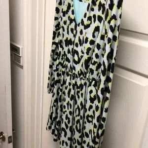 Neon yellow with black print dress.